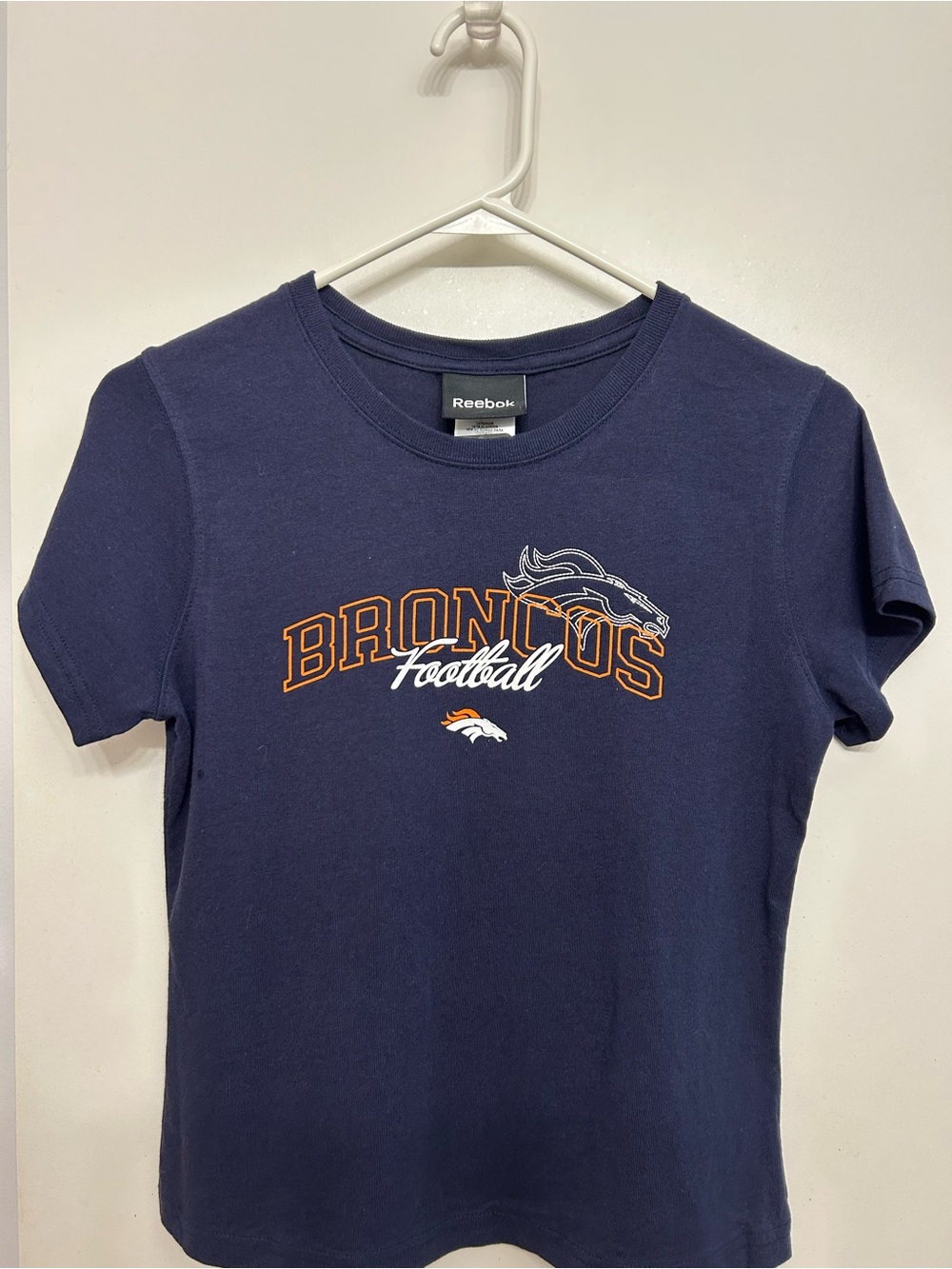 “NWT” Reebok Navy Broncos Graphic Tee with Orange & White Accents